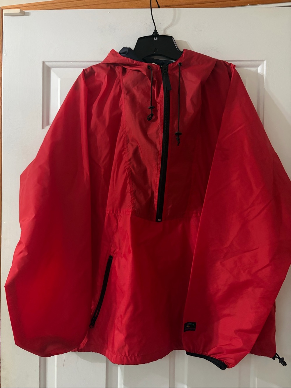 Vintage Helly Hansen Pullover Hooded Red Hooded Windbreaker Rain Jacket. Large.